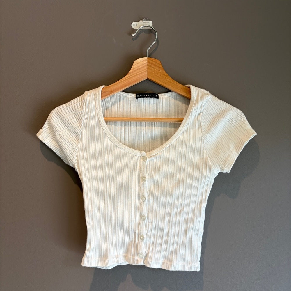 Brandy Melville White Buttoned Crop Top